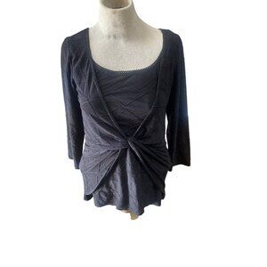 Wrapper Black Textured Long Sleeve Knit Top With Twist Front Design XLarge